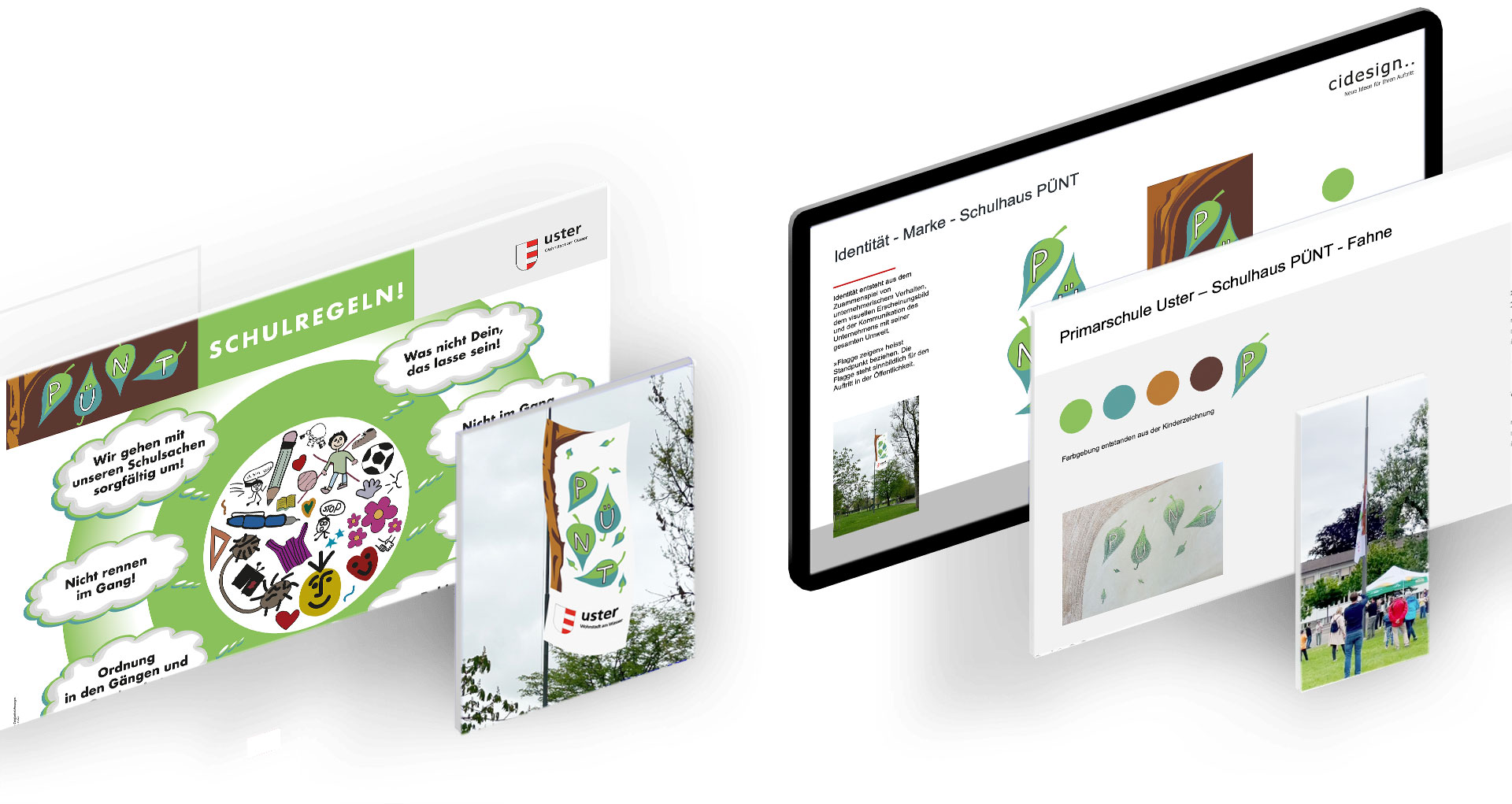 Markengestaltung-Fahnengestaltung-Regelplakat Corporate Design, Fahnengestaltung, Regelplakat für Primarschule Uster